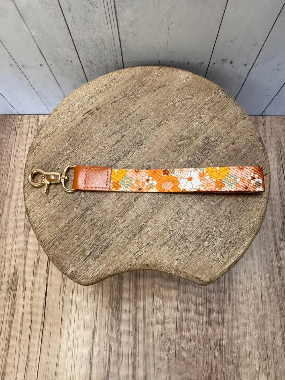 Fabric Orange Flowers Wristlet Strap Phone Strap Keychain Keyholder